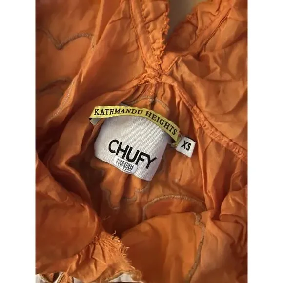 Chufy Orange Embroidered Printed V Neck Dress FLAW XS